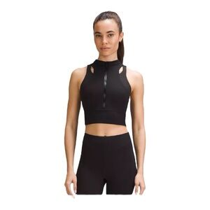 Lululemon Nulux Cropped Half-Zip Track Tank Top Black Size 2 Medium Support B/C